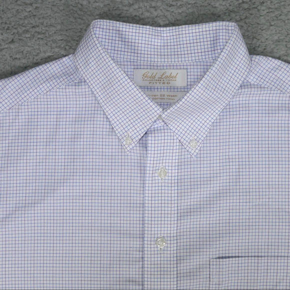 Roundtree Yorke Gold Label Shirt Mens 17-36 FITTED Blue Button Up Long Sleeve - Picture 1 of 13